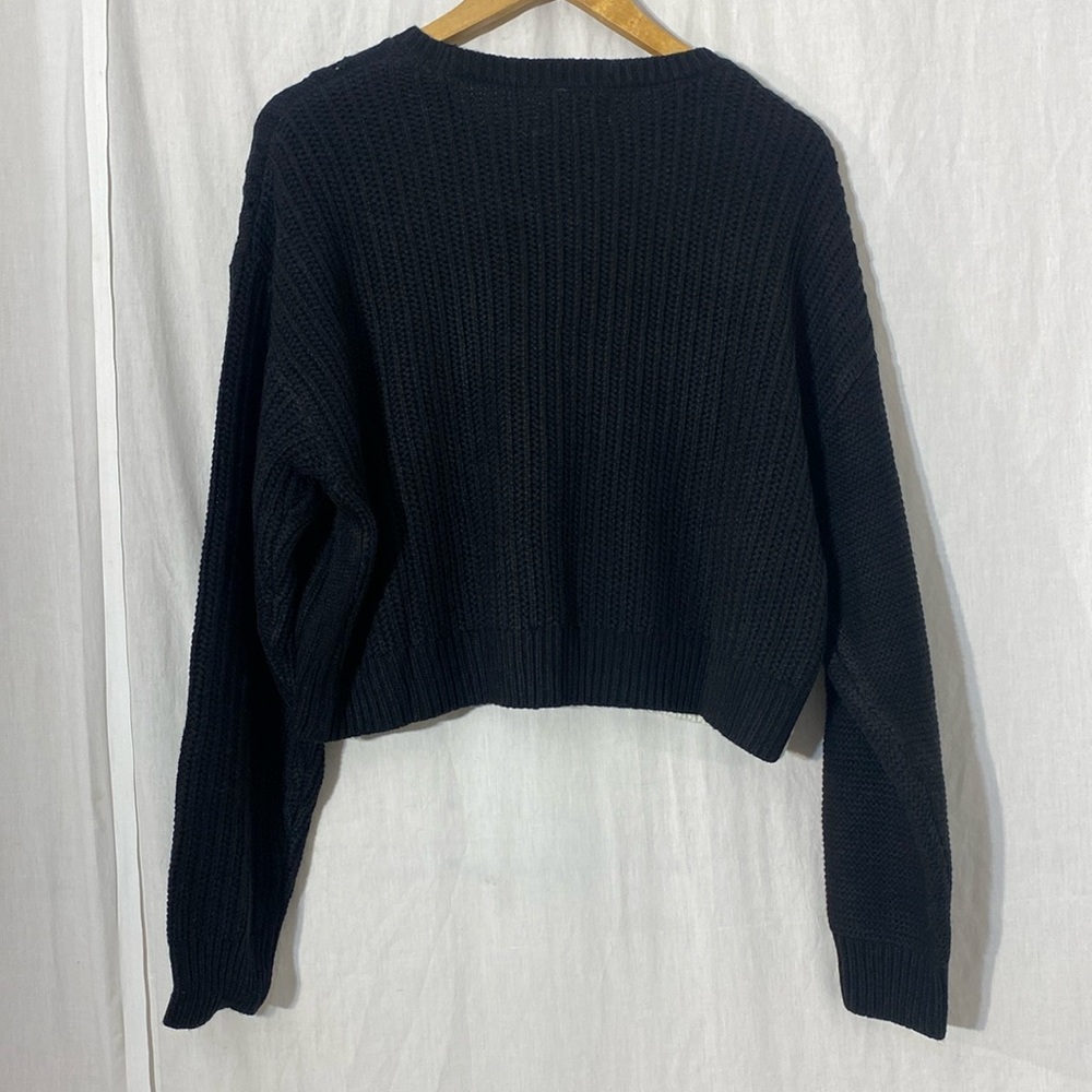 New- Double Zero Long Sleeve Black & White Crew Neck Pullover Sweater - Picture 2 of 6